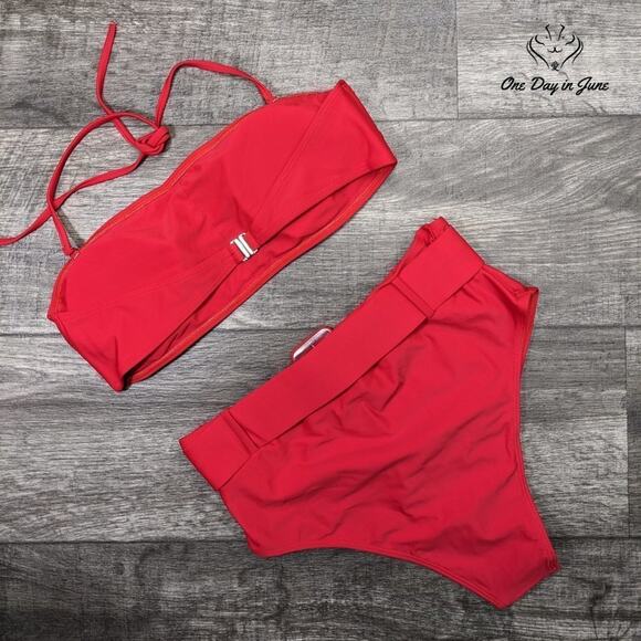 Amzbrly Bandeau Halter Belted Bikini Swimsuit Size L - Picture 3 of 3